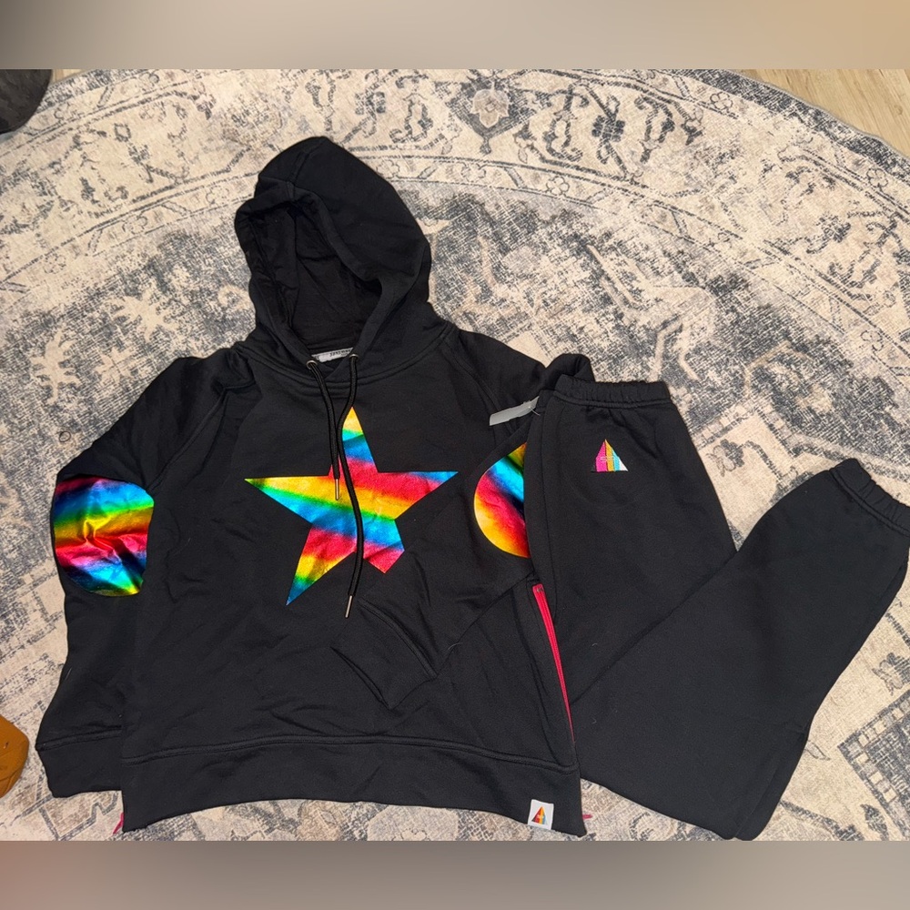 Sunshine park Black Hoodie and Pants Set with Rainbow Star